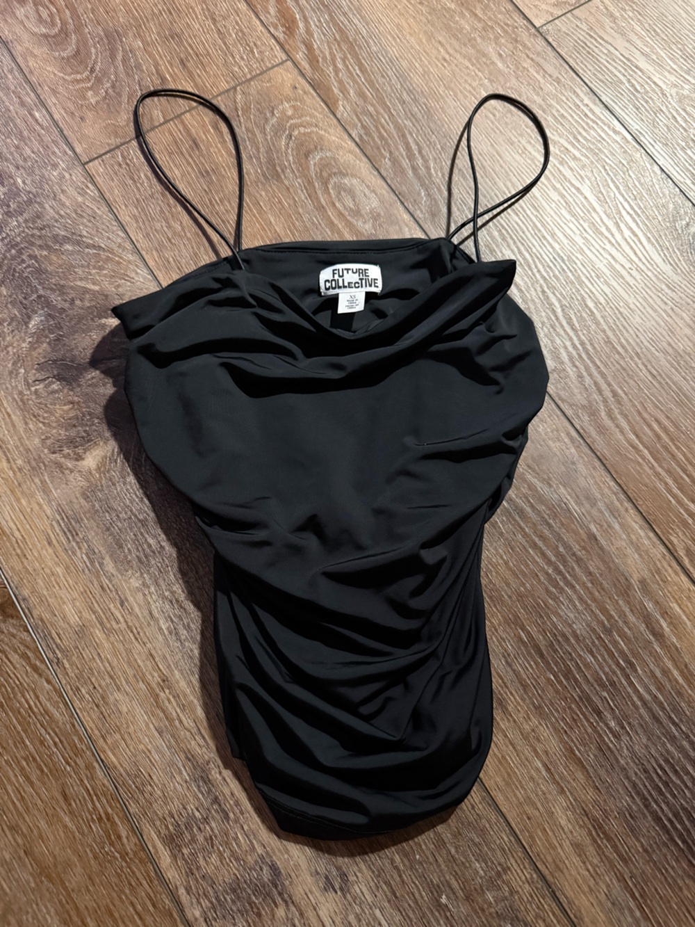 Future Collective Black Cowl-Neck Spaghetti Strap Tank